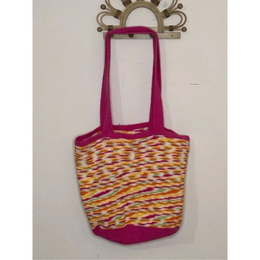Handmade Pink and Yellow Large Crochet Tote